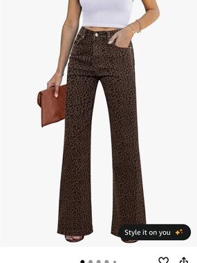 Amazon Women's Brown Leopard Print Wide Leg Jeans
